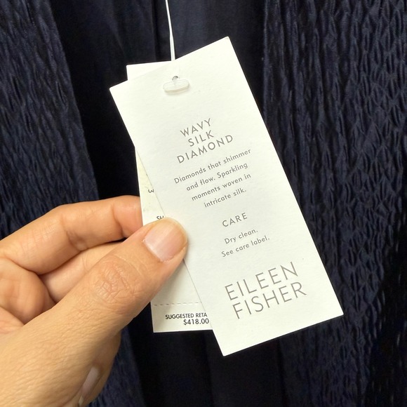 EILEEN FISHER Wavy Silk Diamond Shawl Collar Long Jacket 3X New With Tags - Picture 4 of 8